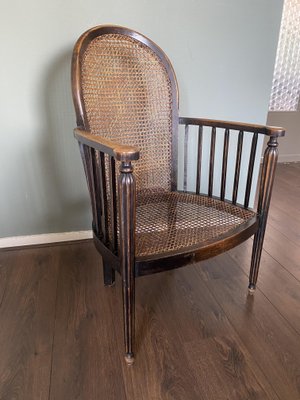 Vintage Art Deco Wood and Rattan Easy Chair, 1920s-DE-727764