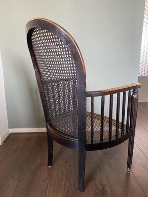 Vintage Art Deco Wood and Rattan Easy Chair, 1920s-DE-727764