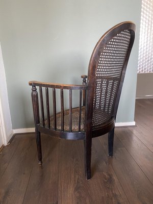 Vintage Art Deco Wood and Rattan Easy Chair, 1920s-DE-727764