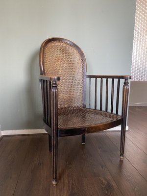 Vintage Art Deco Wood and Rattan Easy Chair, 1920s-DE-727764