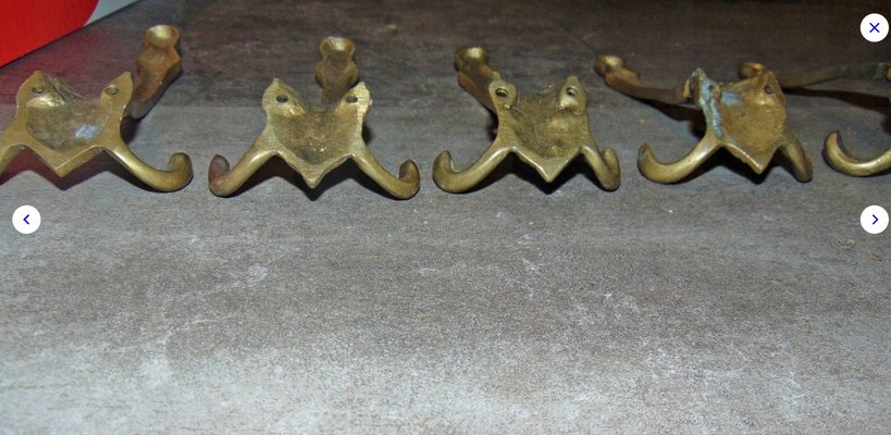 Vintage Art Nouveau Style Brass Coat Racks, 1970s, Set of 6-CAQ-569537