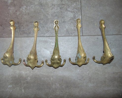 Vintage Art Nouveau Style Brass Coat Racks, 1970s, Set of 6-CAQ-569537