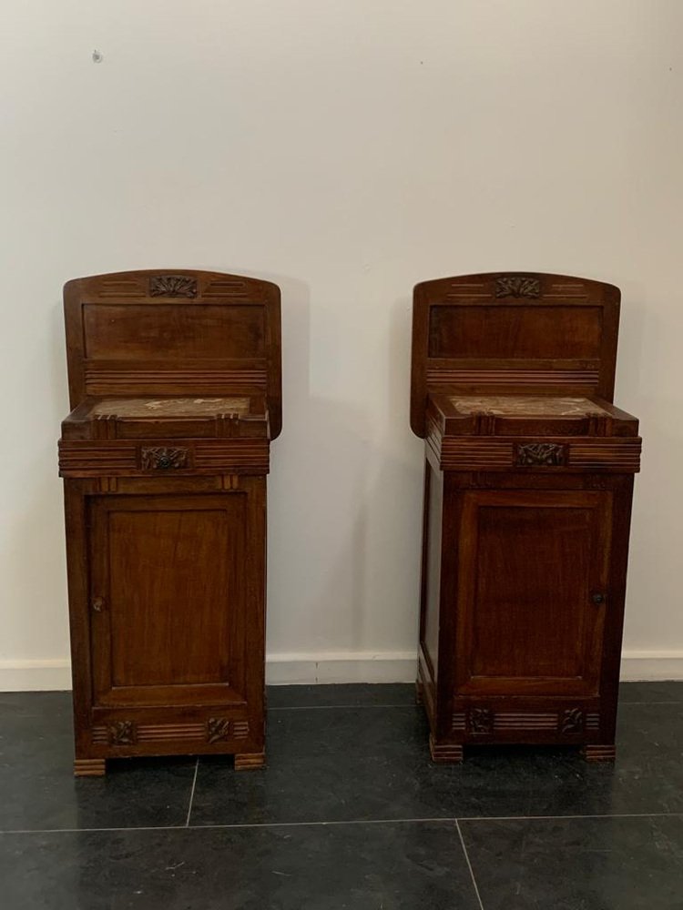 Vintage Art Nuveau Bedside Tables in Cherry, Set of 2