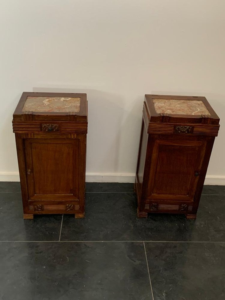 Vintage Art Nuveau Bedside Tables in Cherry, Set of 2