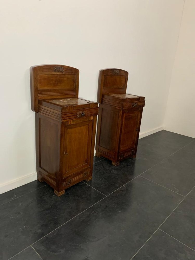 Vintage Art Nuveau Bedside Tables in Cherry, Set of 2