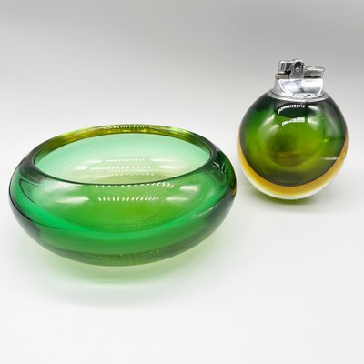 Vintage Ashtray & Lighter, in Murano Glass from Seguso, 1960s, Set of 2-OLY-1705784