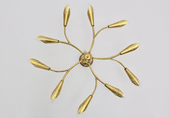 Vintage Austrian Brass 10-Arm Flush Mount Ceiling Lamp by Rupert Nikoll, 1950s-NB-668055