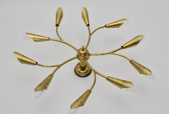 Vintage Austrian Brass 10-Arm Flush Mount Ceiling Lamp by Rupert Nikoll, 1950s-NB-668055