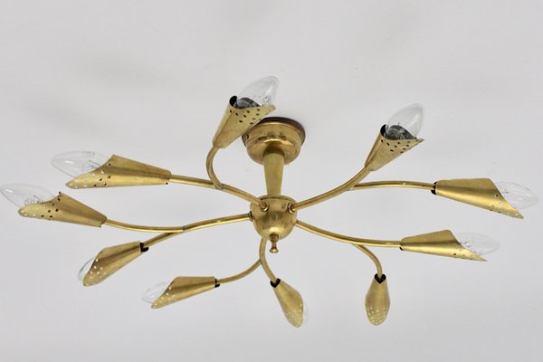 Vintage Austrian Brass 10-Arm Flush Mount Ceiling Lamp by Rupert Nikoll, 1950s-NB-668055