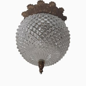 Vintage Ball Ceiling Lamp in Glass & Metal, 1970s-HOI-1820890