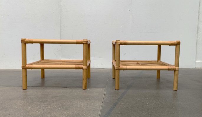 Vintage Bamboo and Glass Side Tables, 1970s, Set of 2-UAH-1344161