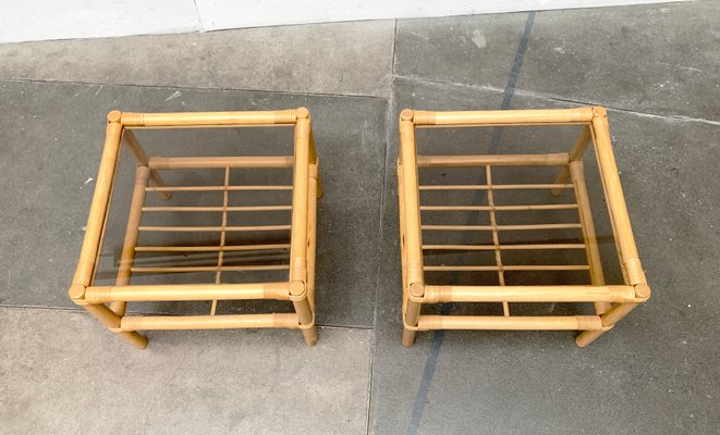 Vintage Bamboo and Glass Side Tables, 1970s, Set of 2-UAH-1344161