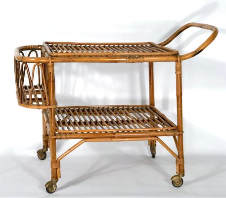 Vintage Bamboo Bar Trolley, 1950s, Italy-OT-1049631