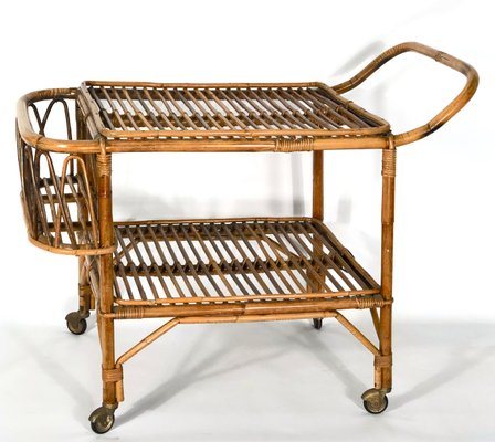 Vintage Bamboo Bar Trolley, 1950s, Italy-OT-1049631