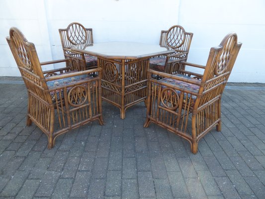 Vintage Bamboo Dining Table & Chairs Set, 1970s, Set of 5-AWL-706426