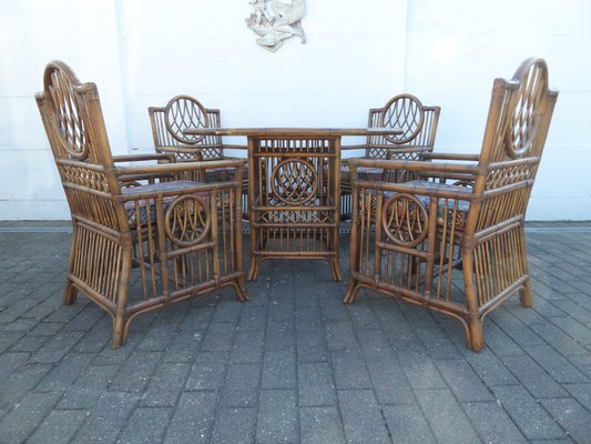 Vintage Bamboo Dining Table & Chairs Set, 1970s, Set of 5-AWL-706426