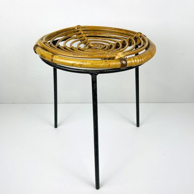 Vintage Bamboo Metal Stool, Italy, 1950s-WQC-1130496