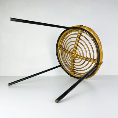 Vintage Bamboo Metal Stool, Italy, 1950s-WQC-1130496