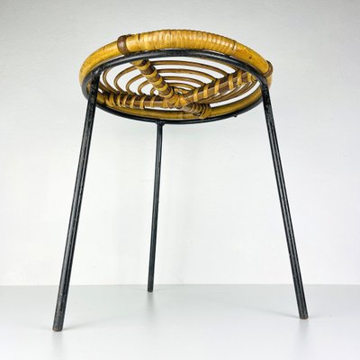 Vintage Bamboo Metal Stool, Italy, 1950s-WQC-1130496