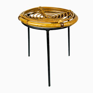 Vintage Bamboo Metal Stool, Italy, 1950s-WQC-1130496