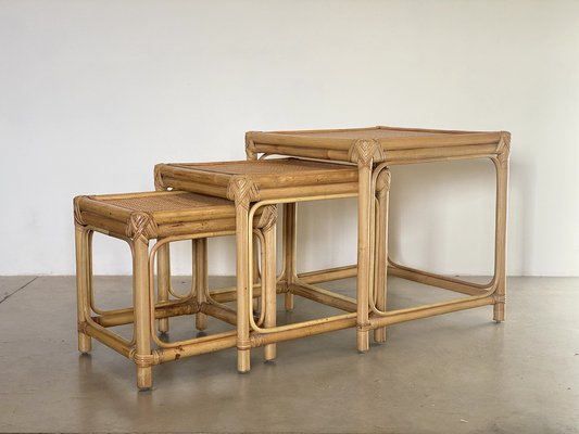 Vintage Bamboo Nesting Tables, 1970s, Set of 3-NPC-1743001