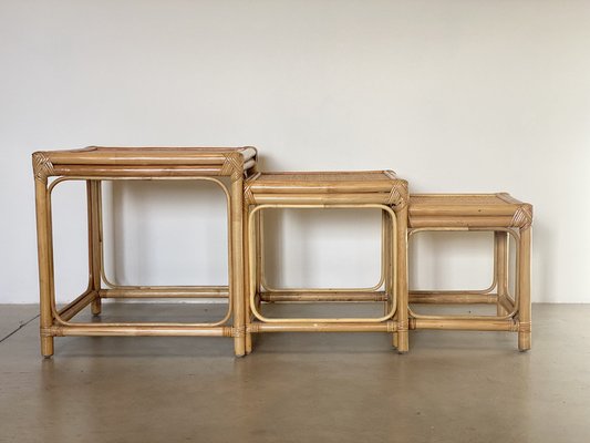 Vintage Bamboo Nesting Tables, 1970s, Set of 3-NPC-1743001