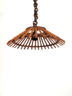 Vintage Bamboo & Rattan Pendant Light, Italy, 1960s-UIW-1408378