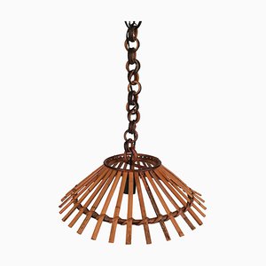 Vintage Bamboo & Rattan Pendant Light, Italy, 1960s-UIW-1408378