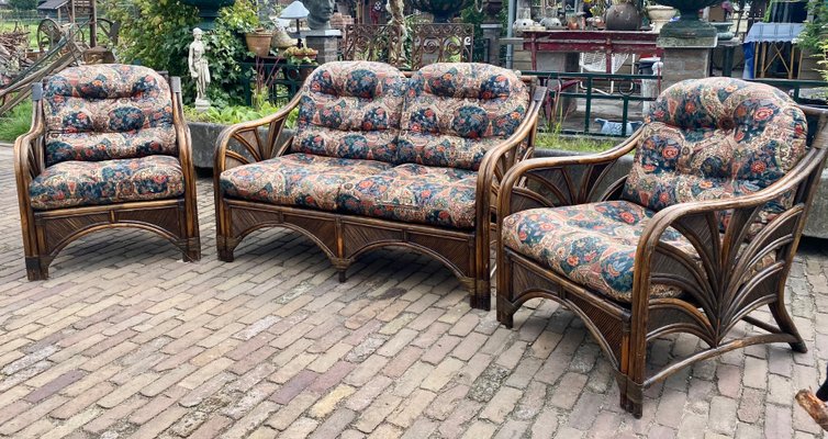 Vintage Bamboo Sofa and Chairs, Set of 3-WZZ-988584