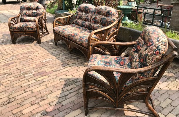 Vintage Bamboo Sofa and Chairs, Set of 3-WZZ-988584