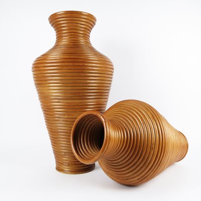 Vintage Bamboo Vases, 1980s, Set of 2-BH-2019950