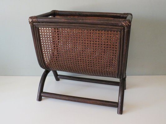 Vintage Bamboo & Webbing Magazine Rack, Italy, 1960s-UKG-1378324