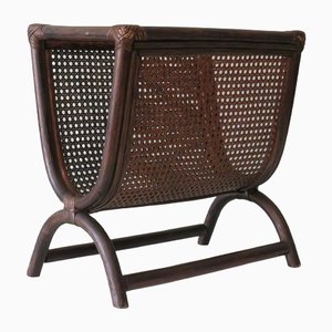 Vintage Bamboo & Webbing Magazine Rack, Italy, 1960s-UKG-1378324