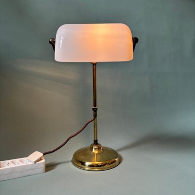 Vintage Bankers Lamp with White Glass Lampshade-ALF-2033531