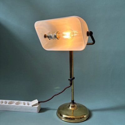 Vintage Bankers Lamp with White Glass Lampshade-ALF-2033531