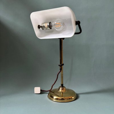 Vintage Bankers Lamp with White Glass Lampshade-ALF-2033531