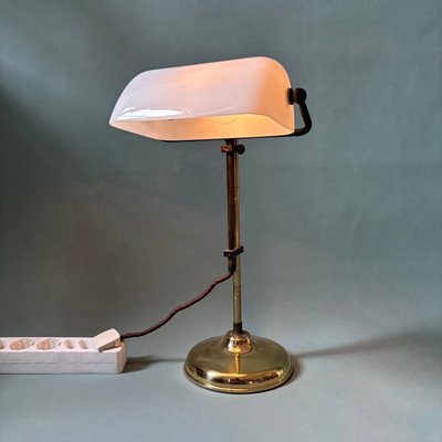 Vintage Bankers Lamp with White Glass Lampshade-ALF-2033531