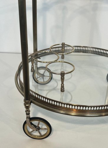 Vintage Bar Carts in Silver Brass from Maison Baguès, 1940s, Set of 2