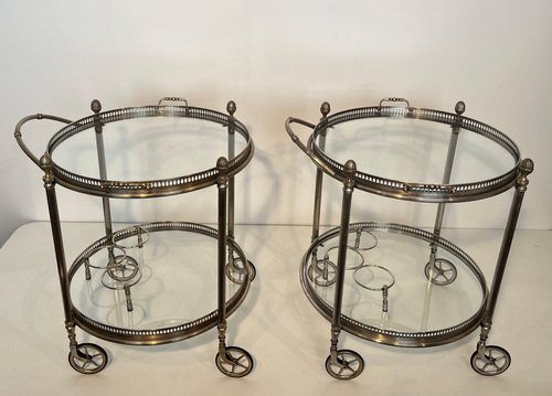 Vintage Bar Carts in Silver Brass from Maison Baguès, 1940s, Set of 2