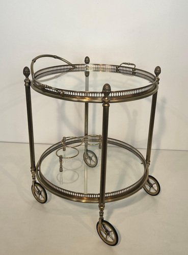 Vintage Bar Carts in Silver Brass from Maison Baguès, 1940s, Set of 2