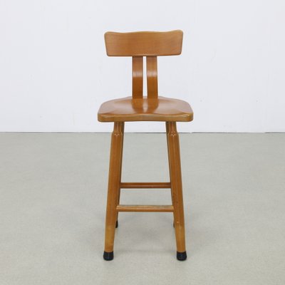 Vintage Bar Stool in Wood, 1970s, Set of 4-RZV-2034014