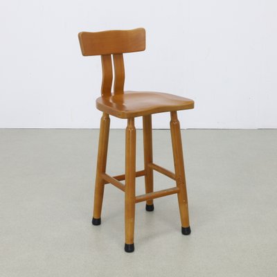 Vintage Bar Stool in Wood, 1970s, Set of 4-RZV-2034014