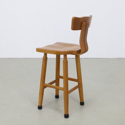 Vintage Bar Stool in Wood, 1970s, Set of 4-RZV-2034014