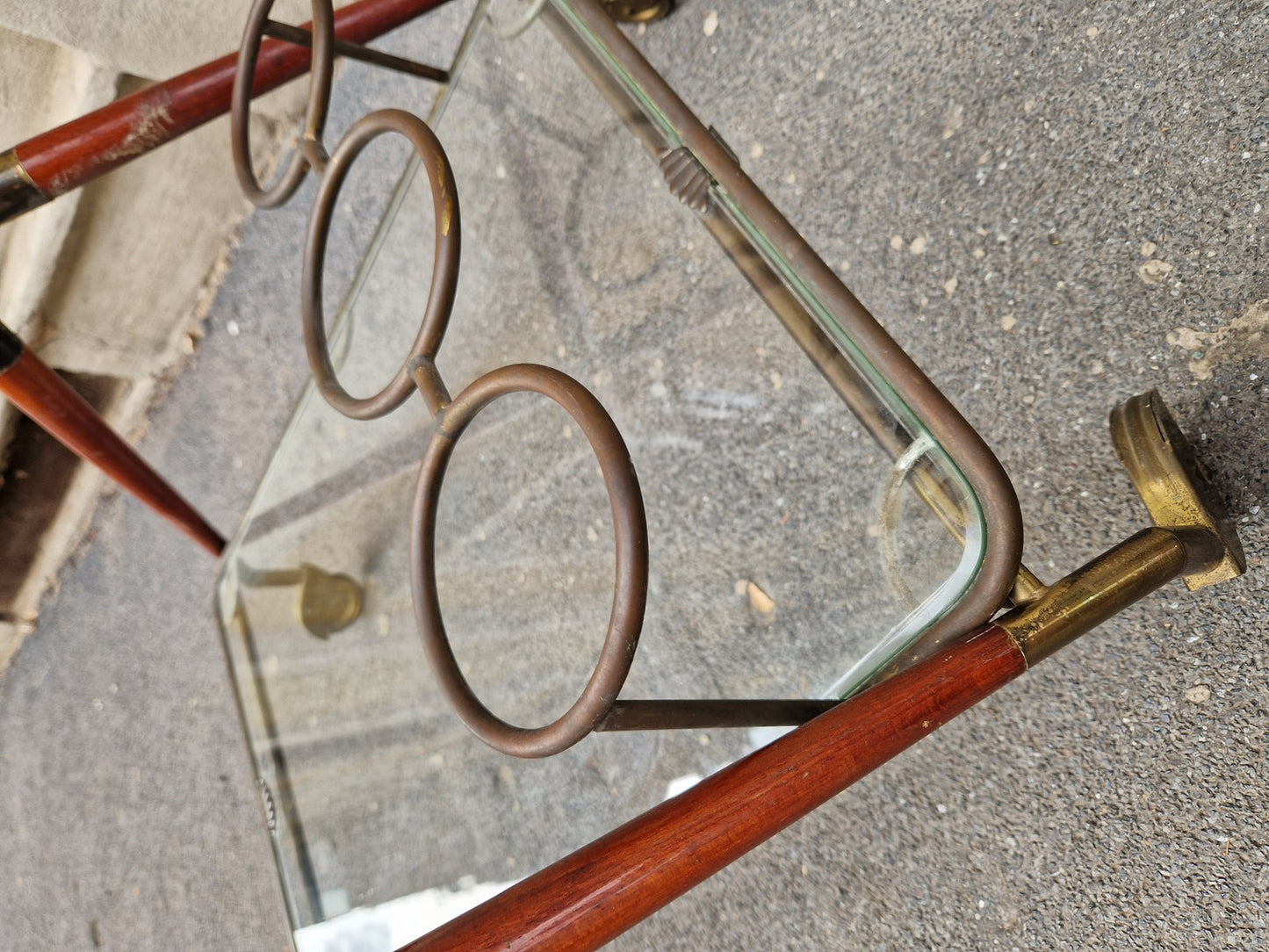 Vintage Bar Trolley in Wood and Brass by Cesare Lacca, 1950s