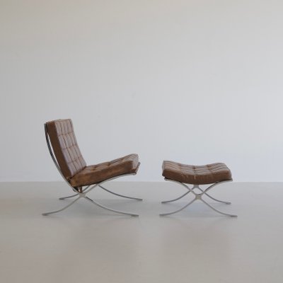 Vintage Barcelona Chair & Footstool from Knoll Inc. / Knoll International, Early 1970s, Set of 2-INL-961088