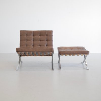 Vintage Barcelona Chair & Footstool from Knoll Inc. / Knoll International, Early 1970s, Set of 2-INL-961088