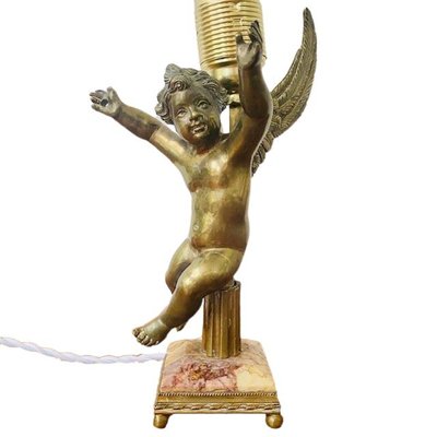 Vintage Baroque Angel Table Lamp in Brass & Marble-BMU-1807652