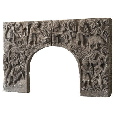 Vintage Bas Relief Fireplace Surround in Hand Carved Stone, 1940s-FEW-2024193