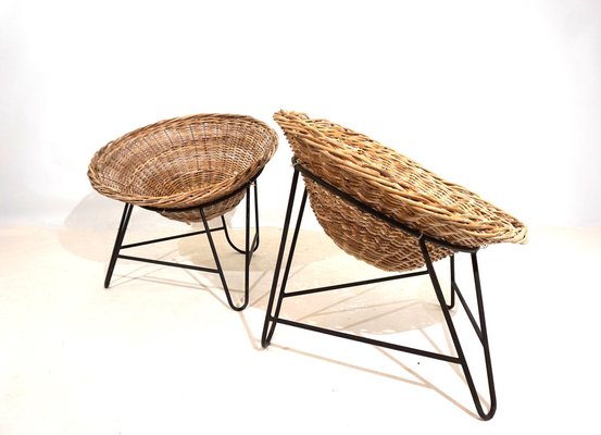 Vintage Basket Chairs in Rattan, 1960s, Set of 2-HUW-1794654