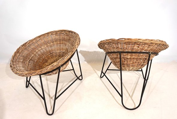 Vintage Basket Chairs in Rattan, 1960s, Set of 2-HUW-1794654